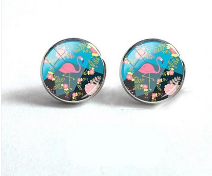 boucle d'oreilles flamant rose avec fleurs