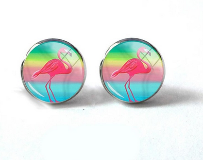 boucle d'oreille flamant rose multicolore arc en ciel