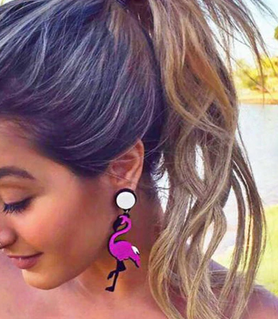 boucle d'oreille flamant rose fille femme ete fluo