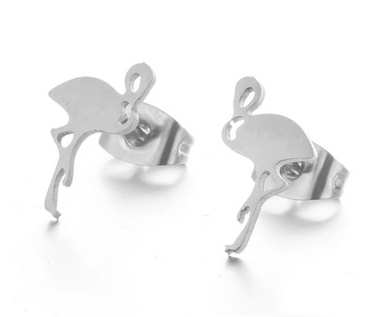 boucle d'oreille flamant rose argent