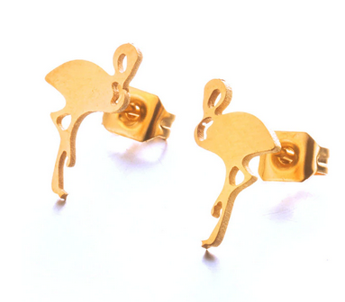 boucle d'oreille flamant rose or