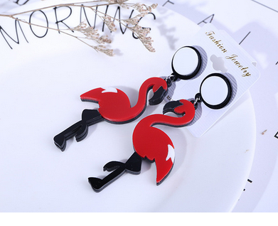 boucle d'oreille flamant rose rouge originale