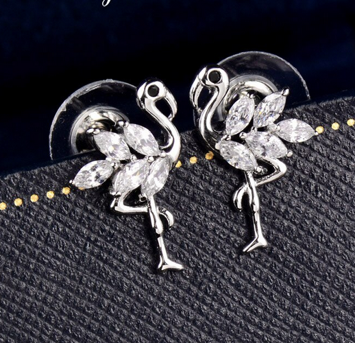 boucles d'oreilles flamant rose argent zirconium
