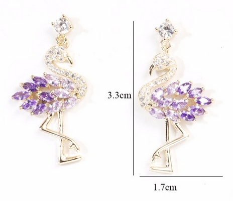 boucle d'oreilles flamant rose bleu cristal zircon