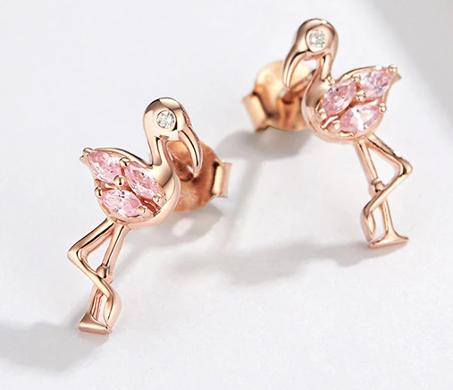 paire de boucles d'oreilles flamant rose en or rose