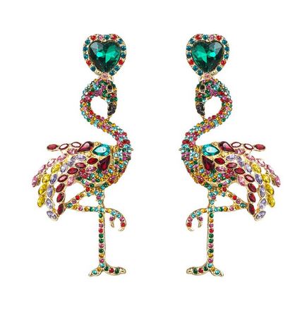 boucles d'oreilles avec flamant rose en cristal zirconium faux diamant brillant