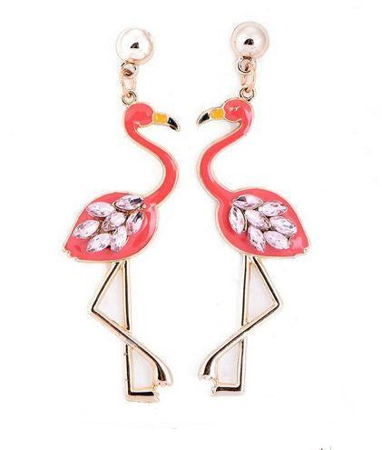 boucles d'oreilles symetriques flamant rose zircon
