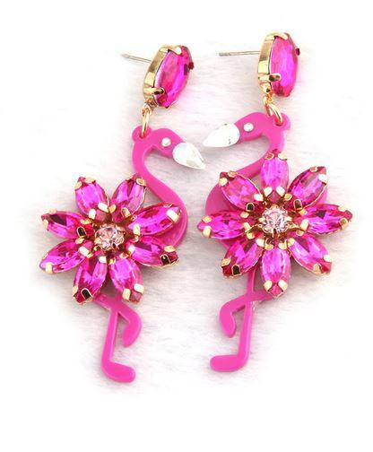 boucles d'oreilles mode flamant rose pour fille et femme