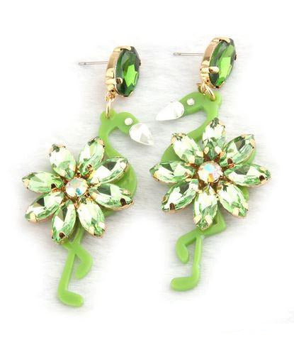 boucles d'oreilles emeraude en flamant rose fleurs chic