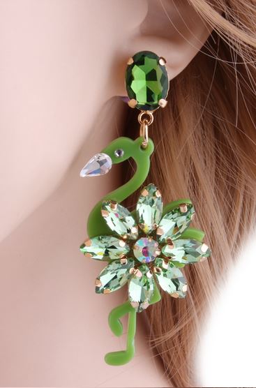 boucles d'oreilles originales flamant rose emeraude