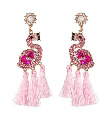 magnifique boucles d'oreilles en cristal oiseau flamant rose