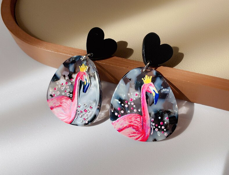 boucle d oreille romantique flamant rose
