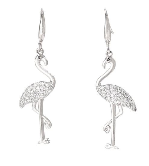 boucles d'oreilles flamant rose en argent et faux diamant