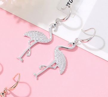 boucles d'oreilles flamant rose argent et zircon