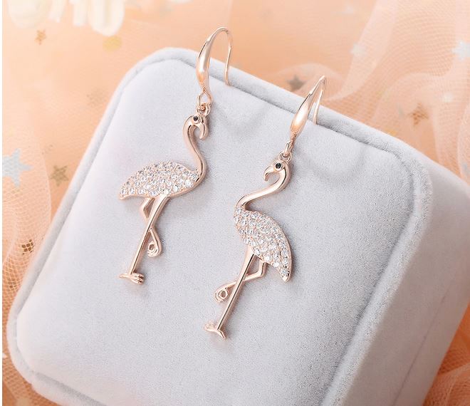 boucles d'oreilles flamant rose fine et or