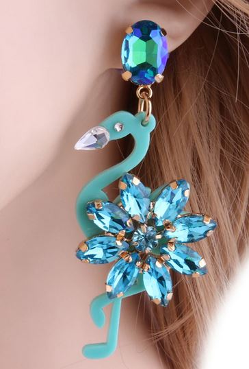 bijou flamant rose oreille bleu turquoise tendance pas cher