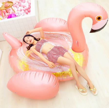tres grande bouee flamant rose transparente