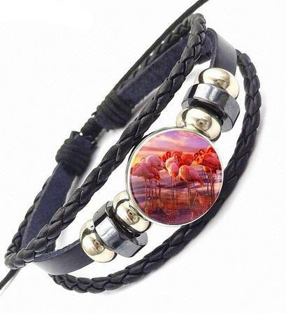 bracelet en cuir avec flamant rose