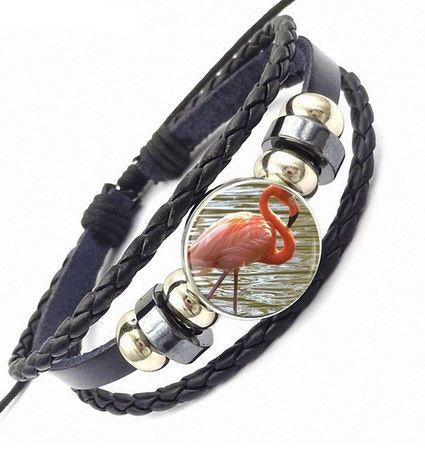 bracelet en cuir flamant rose pour femme