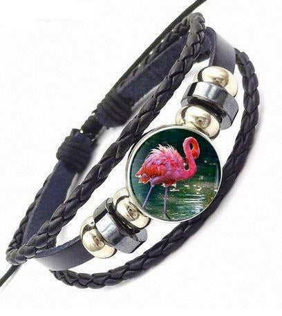 bracelet en cuir ajustable flamant rose pour fille pas cher