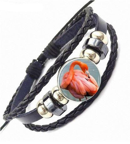 bracelet tendance en cuir avec flamant rose