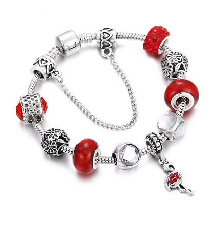 bracelet argent avec flamant rose breloque style pandora