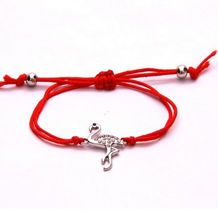 bracelet flamant rose ajustable argent zircon