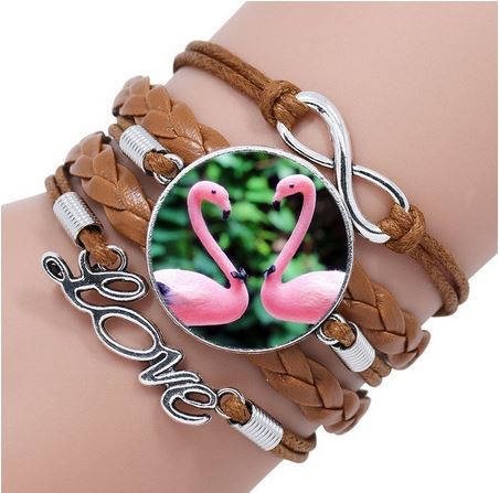 plusieurs bracelets flamant rose cuir pas cher
