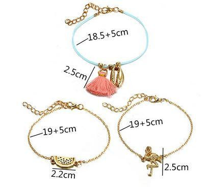 beaux bracelets avec flamant rose pasteque coquillage
