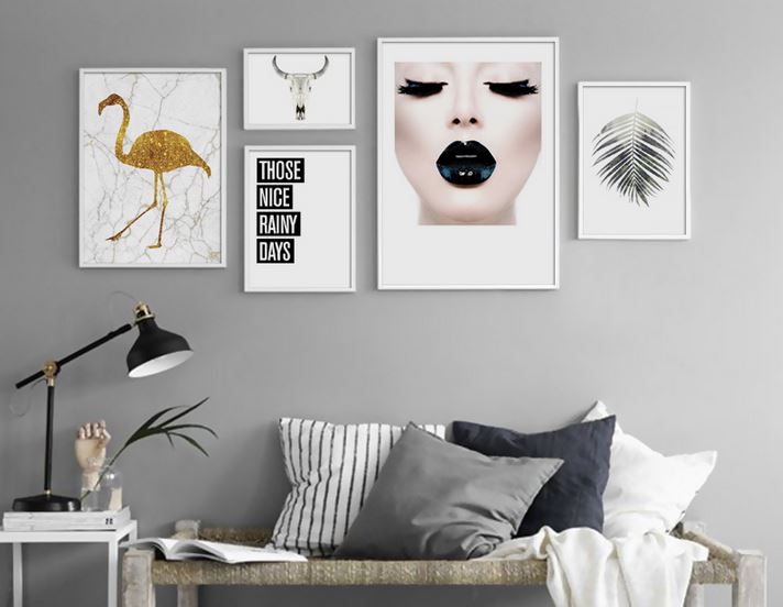 Cadre Flamant Rose Or adulte enfant chambres salon tendance