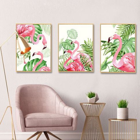 Cadre Photo Flamant Rose Ensemble 3 tableaux pas chers