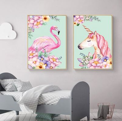 Cadre de Flamant Rose Fleuri licorne enfant