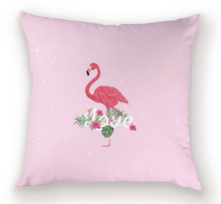 coussin avec petit flamant rose