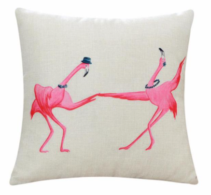 housse de coussin imprime flamant rose qui danse