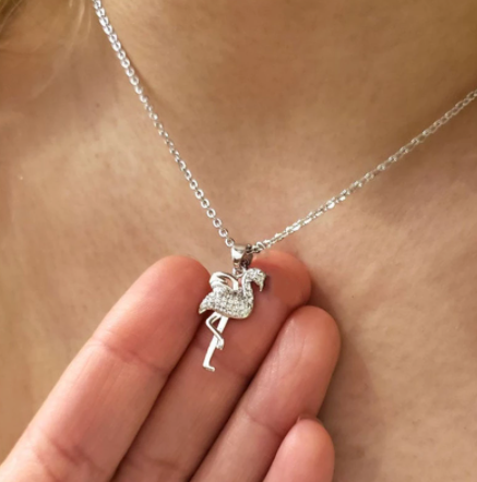 petit collier flamant rose argent fille