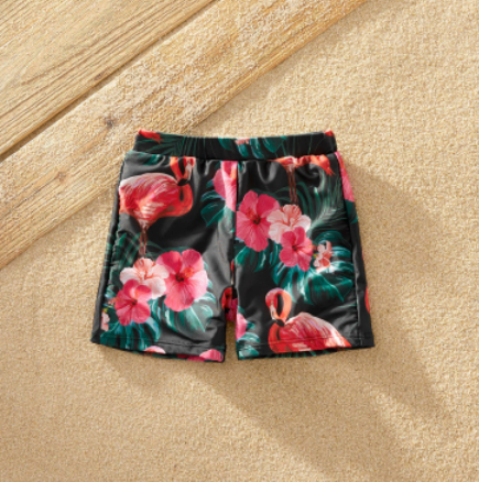 Maillots de Bain Vert Flamant Rose Famille