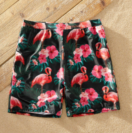 maillot pere et fils assortis flamant rose