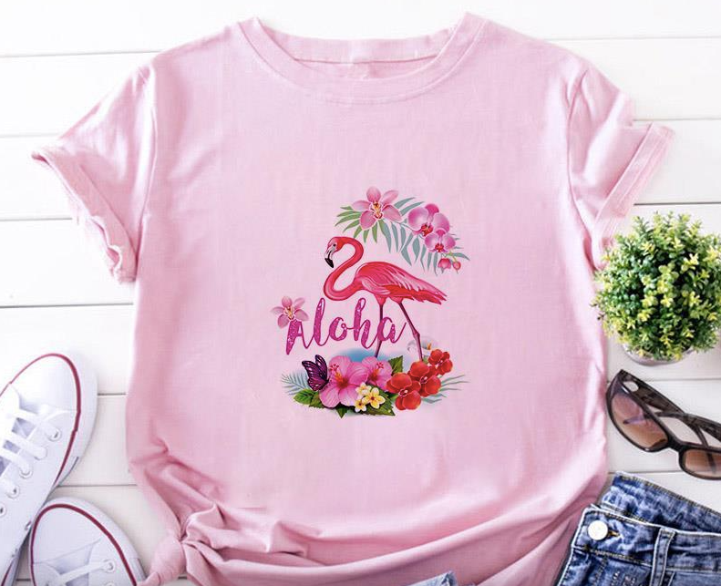 t shirt pour femme flamant rose aloha