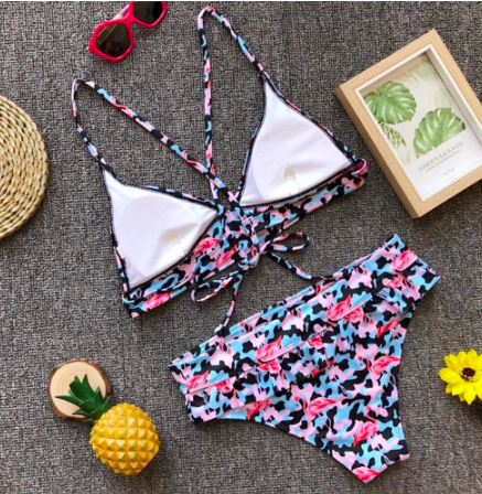 maillot femme 2 pieces tanga flamant rose