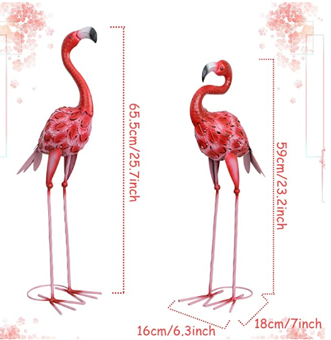 2 statues flamant rose en metal