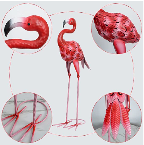 flamant rose en metal pour jardin
