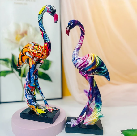 sculptures flamant rose imitation art deco moderne