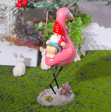 Statue Flamant Rose et Nain de Jardin