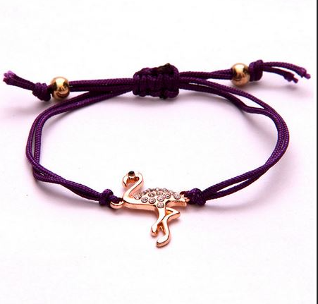 Bracelet Flamant Rose Doré Cordelette