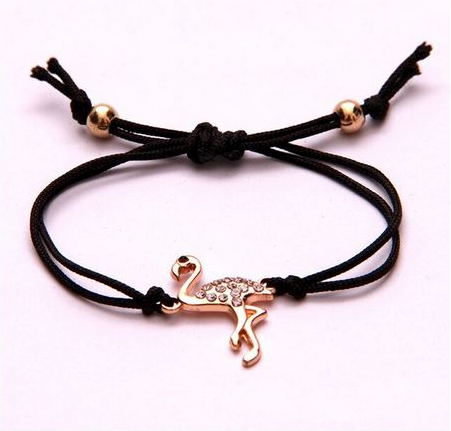 Bracelet Flamant Rose Doré Cordelette