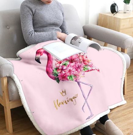 flamant rose sur plaid
