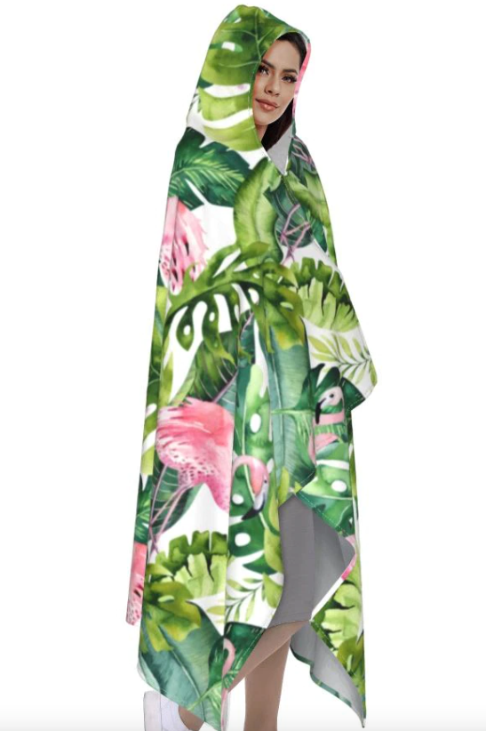 couverture a capuche flamant rose flanelle