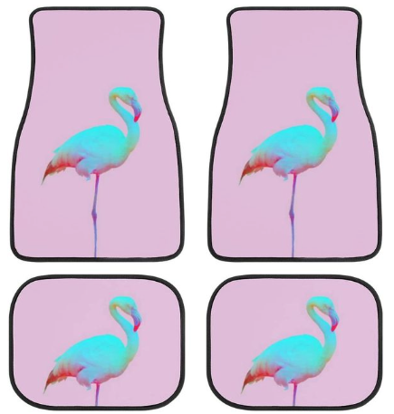 tapis de sol avant et arriere pour voiture imprime flamant rose