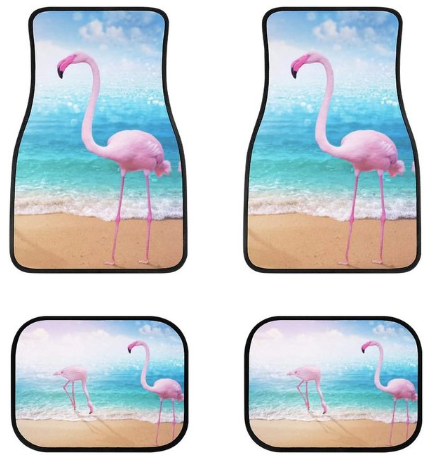 tapis de sol avant et arriere de voiture flamant rose plage