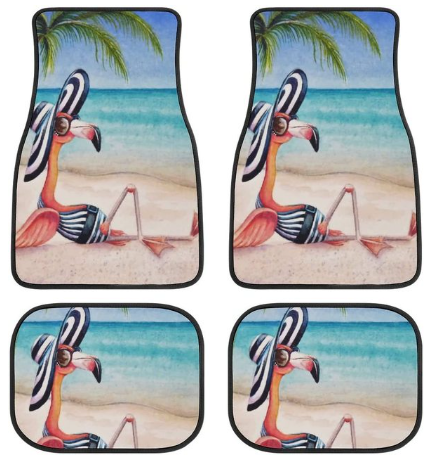 4 tapis de sol de voiture humour flamant rose